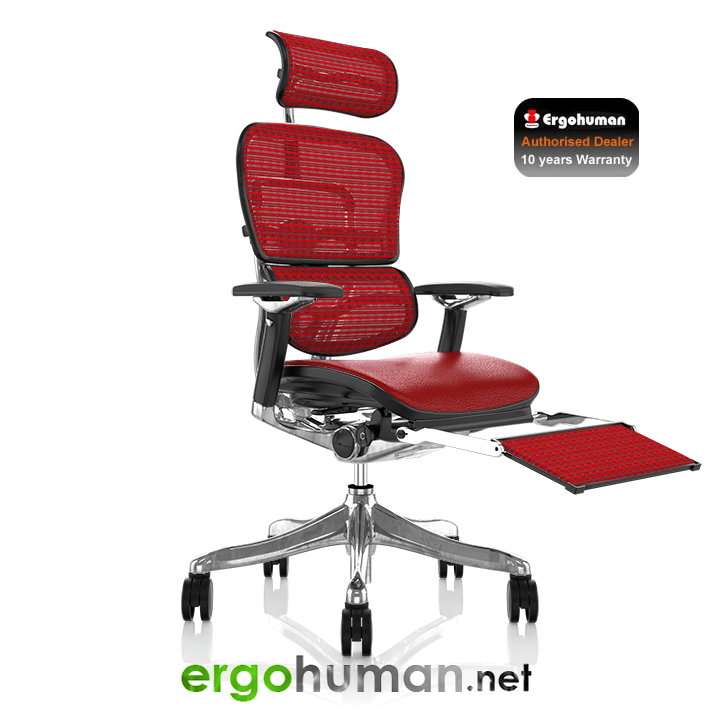 Ergohuman Plus Red Leather Seat with Red Mesh Back and Leg Rest